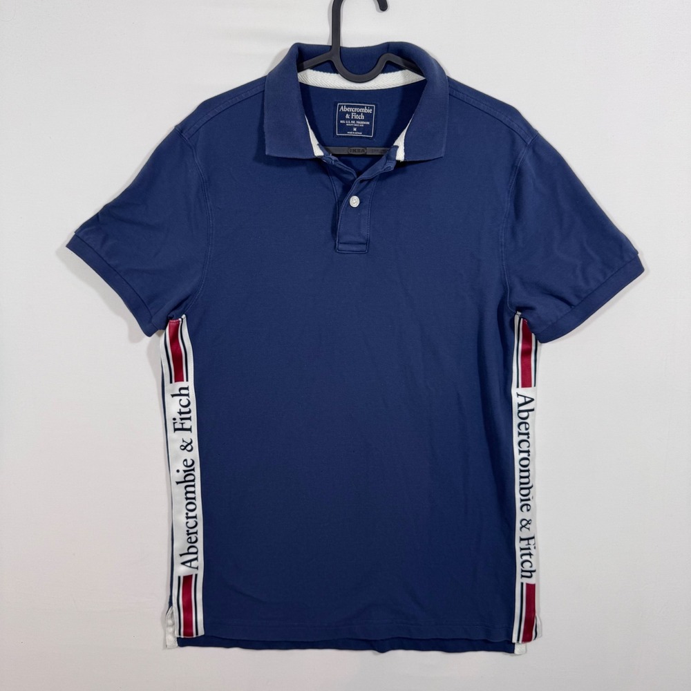 Abercrombie & Fitch Men's Logo Side Polo Navy Blue T-Shirt M Tennis‎ Preppy Golf